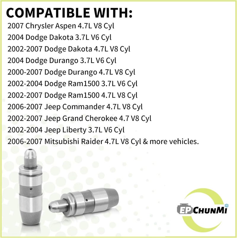 EPChunMi 4Pcs 53021077 Valve Lifters Kit 3.7L/4.6L/4.7L 1991-2018 Engine for Dodge Durango RAM 1500 2500 Dakota for Jeep Grand Cherokee Commander Liberty for Mitsubishi Raider replace 5073596AA - Image 5